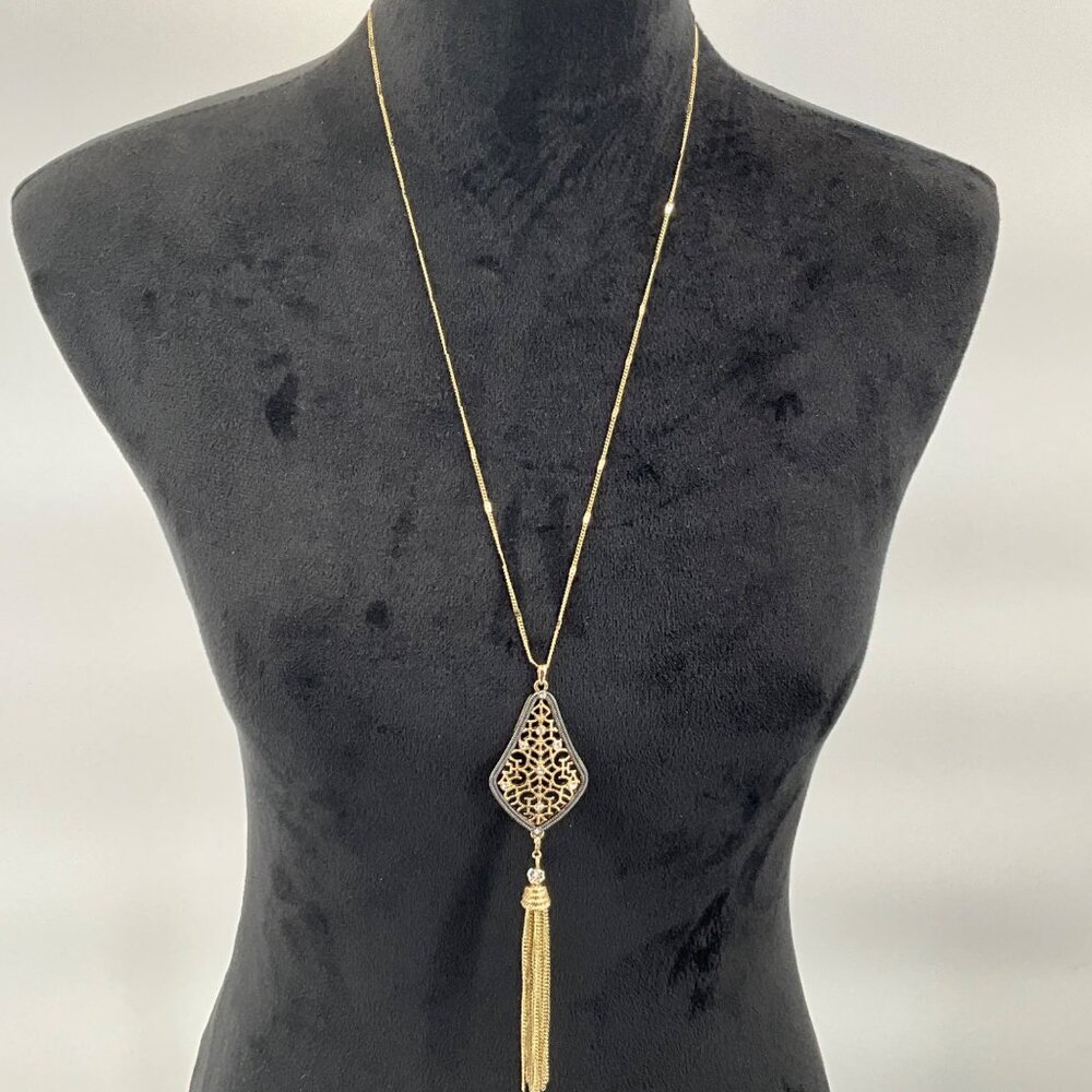 Park Lane Gold-Tone Long Necklace Filigree Pendant‎ & Tassel